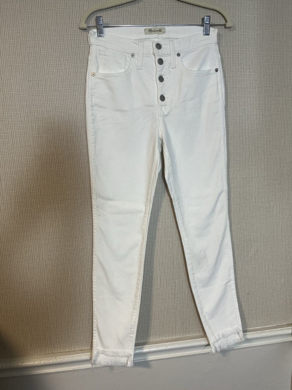 Madewell 10 High Rise Skinny Jeans Womens 27 White Button Fly Raw Hem Crop